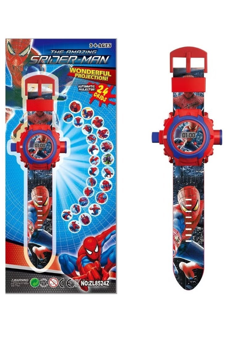 aeen Spider-Man Kids Digital Projector Watch with 24 Images – LED Cartoon Projection Wrist Watch Toy for Boys & Girls, Rubber Strap, Birthday & Return Gift - Image 1